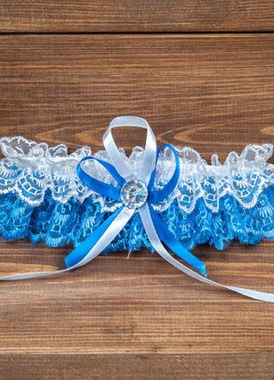 Бело-синяя подвязка на ногу невесты (арт. G-006-1)