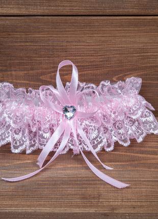 Розовая подвязка на ногу невесты (арт. G-003)