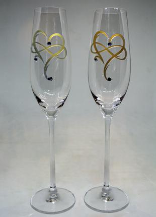 Бокалы для шампанского с позолоченными сердцами (арт. S21)