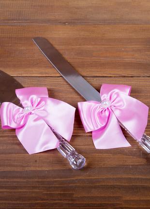 Свадебные приборы для торта с розовыми бантами (арт. CAD-003)