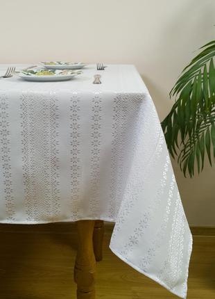 Белый тканный столовый набор 220х145 см, Без салфеток