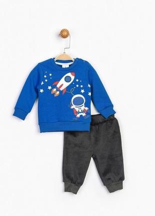 Комплект "Ракета" свитшот и штаны для мальчика, сине-черный - ...