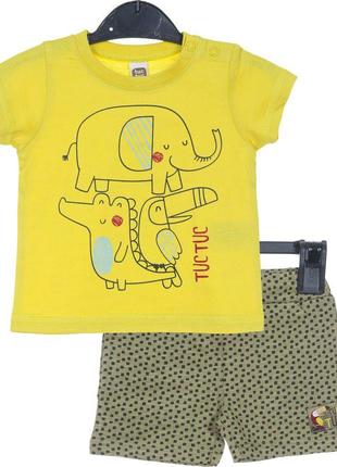 Комплект "Слоник" футболка и шорты для девочки, лимонный с оли...