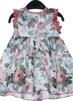 Платье "Цветы" для девочки, зеленое с темно-розовым - Yeeha