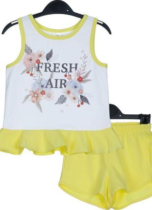 Пижама "Цветы" майка и шорты для девочки, белая с желтым - Smil