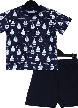 Комплект "Кораблики" футболка и шорты для мальчика, темно-сини...