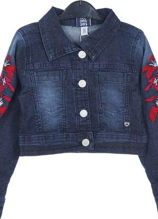 Куртка джинсовая "Цветы" для девочки, темно-синяя - Tuc Tuc