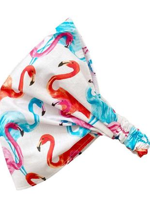 Косынка "Разноцветный фламинго" для девочки, белая - Babydream
