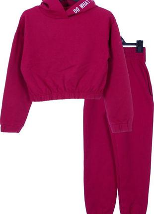 Комплект худи и штаны для девочки, бордовый - 16
