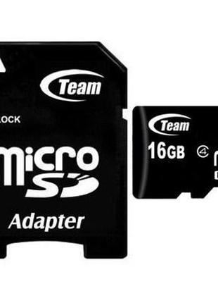 Картка пам'яті MicroSDHC 16 GB Class 4 Team + SD-adapter (TUSD...