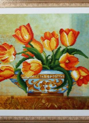 Набор Алмазная мозаика вышивка Тюльпаны в вазе Красные тюльпан...
