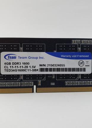 Оперативная память для ноутбука SODIMM Team DDR3 4Gb 1600MHz P...