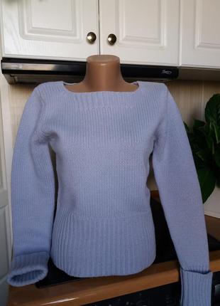 Женский голубой шерстяной свитер толстой вязки