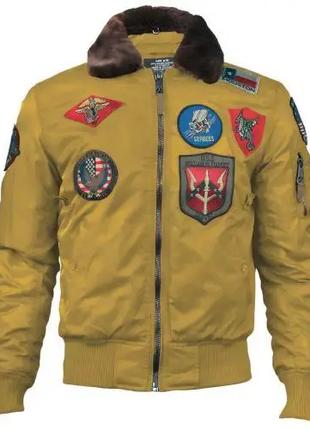 Бомбер Top Gun B-15 men's Flight Bomber with patches (Yellow)