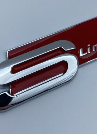 Шильдик эмблема на крыло Audi S line new красный 80 мм 28 мм