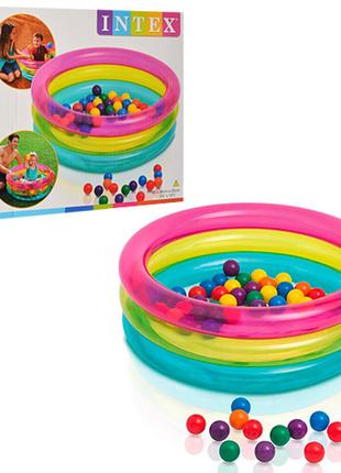 Детский надувной бассейн-манеж Intex 48674 + Мячики (50 шт)