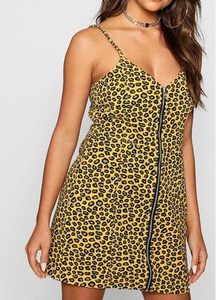 Джинсовое платье boohoo с горчичным желтым леопардом, размер 8
