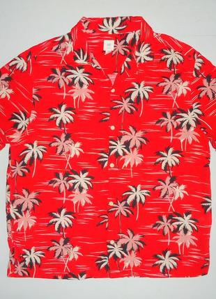 Рубашка  гавайская h&m logg viscose красная  гавайка (m-l)