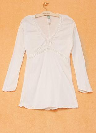Летняя легкая хлопковая блуза жатка с кружевом ocean club primark