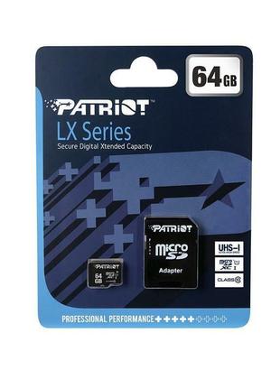 Карта пам'яті Patriot MicroSDHC 64 GB (Class 10)+ SD adapter 1...