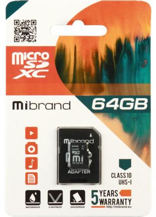 Карта пам`яті Mibrand MicroSDHC 64GB UHS-I (Class 10) + SD ada...