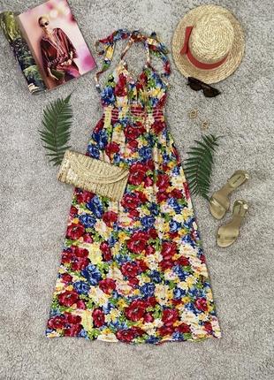 Нежное натуральное платье макси в цветочный принт #460