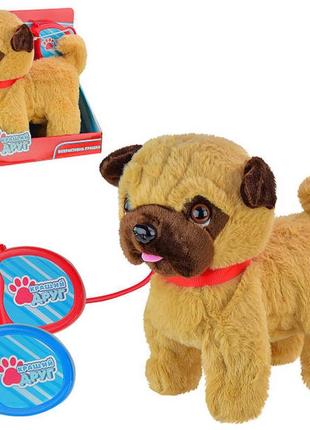 Собачка на поводке мопс лучший друг интерактивная мягкая игруш...