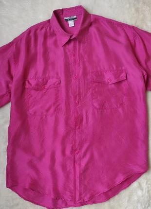 Розовая натуральная шелковая рубашка блуза шелк оверсайз длинн...
