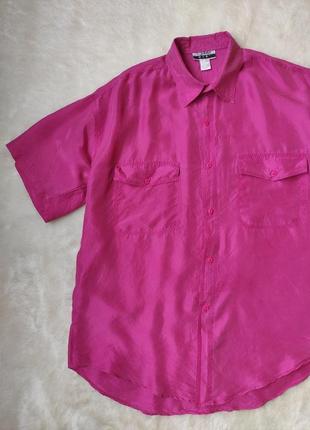 Розовая натуральная шелковая рубашка блуза шелк оверсайз длинн...