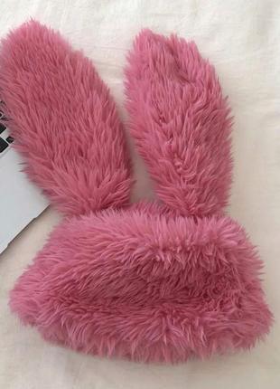Шапка заяц (кролик) с ушками и кулиской розовая, унисекс wuke ...