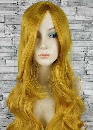 4154 парик волнистый желтый 100см с пробором №115 парик желтый