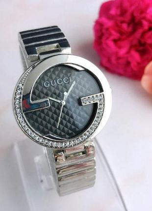 Жіночі наручні годинники , годинник браслет срібло з чорним