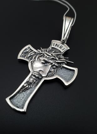 Масивний срібний кулон хрестик образ Ісуса в терновому вінку. ...
