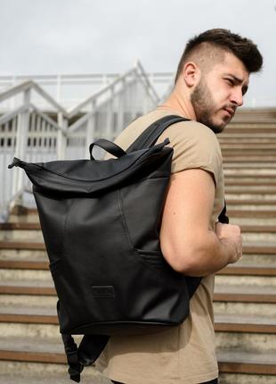 Рюкзак большой стильный мужской кожаный эко черный