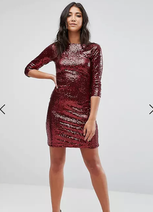 Платье мини пайетки бордовое новое блестящее праздничное новог...