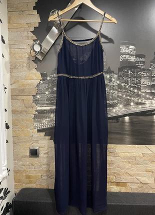 Платье длинное темно синие zara