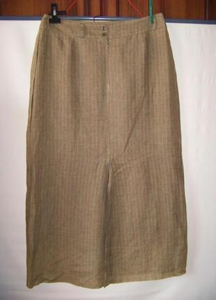 Длинная льняная юбка в полоску с разрезом yellohammer 42 евр.