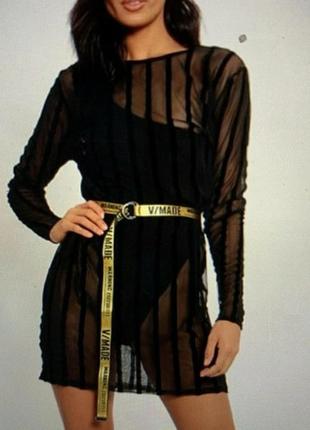 Прозрачное платье-туника с длинным рукавом
