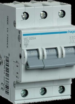 Автоматичний вимикач Hager In=25 А, 3п, С, 6 kA, 3м MC325A