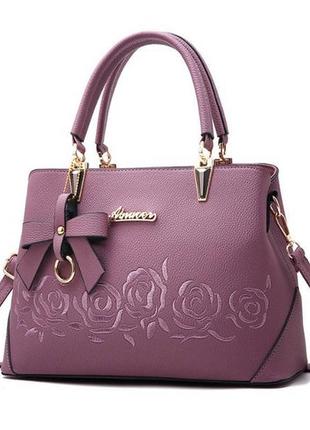 Женская сумка с цветами фиолетовый