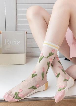 Прозорі капронові шкарпетки з квітами