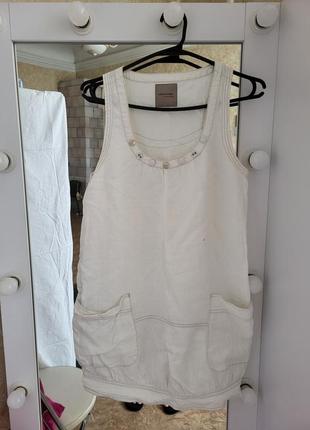 Плаття сарафан льон лляне нюанс біле натуральна тканина сукня-...