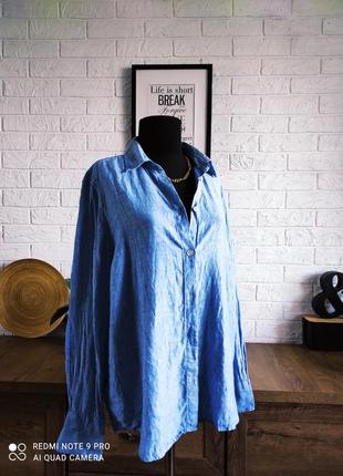 Рубашка сорочка льон 💯 голубий синій 🔥 m&s,m, 38