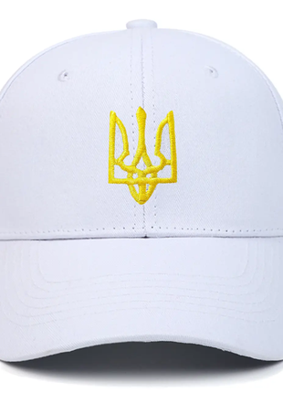 Кепка-бейсболка Герб Украины, вышитый тризуб  Белый