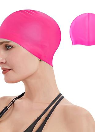 Шапочка для плавания Розовая Silicone Swim Cap, силиконовая ша...