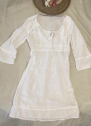 Великолепная длинная белая блузка туника ( хлопок) с вышивкой