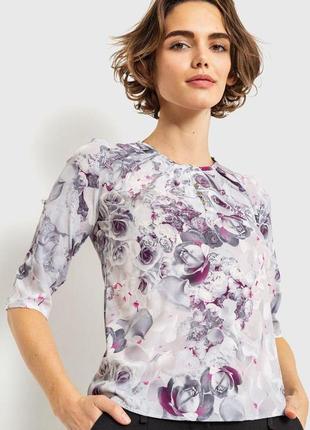 Блуза з квітковим принтом  колір сіро-рожевий 230r112-5
