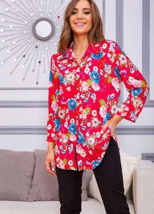 Женская рубашка из вискозы с цветочным принтом малиновая 172r26-1