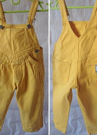 Детский джинсовый винтажный жёлтый комбинезон