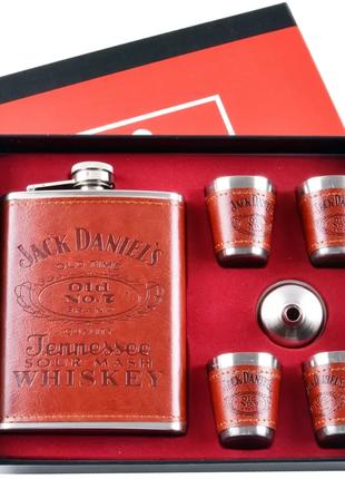 Подарочный набор 6в1 "Jack Daniels" - фляга, рюмки, лейка, 236мл